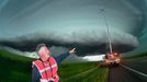 VORTEX 2 - Tornado Researcher Herbert Stein Herbert Stein, tornado researcher and driver of the Doppler on Wheels (DOW) portable weather radar truck, gestures toward a rapidly approaching supercell thunderstorm in western Nebraska on June 6, 2010. The DOW played a crucial role in the success of VORTEX 2, an unprecedented two-year science project to study tornadoes in the United States in 2009 and 2010.