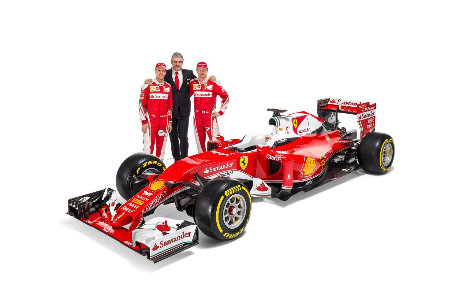 F1 2016, Ferrari SF16-H: Sebastian Vettel, Kimi Räikkönen a Maurizio Arrivabene