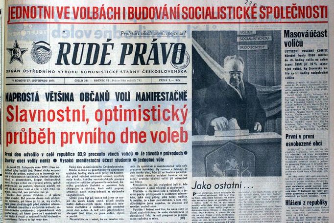 Přesto byla deklarovaná volební účast velmi vysoká, a to už první den. Rudé právo, sobota 27. listopadu 1971