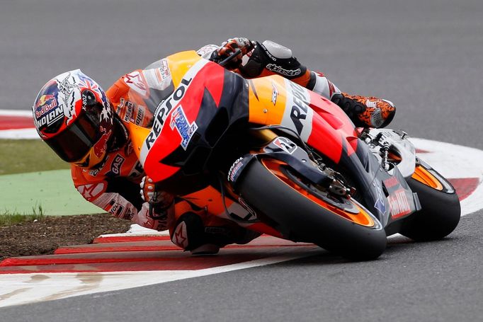 Australský motocyklový jezdec Hondy, Casey Stoner v kategorii MotoGP na Grand Prix Velké Británie 2012.