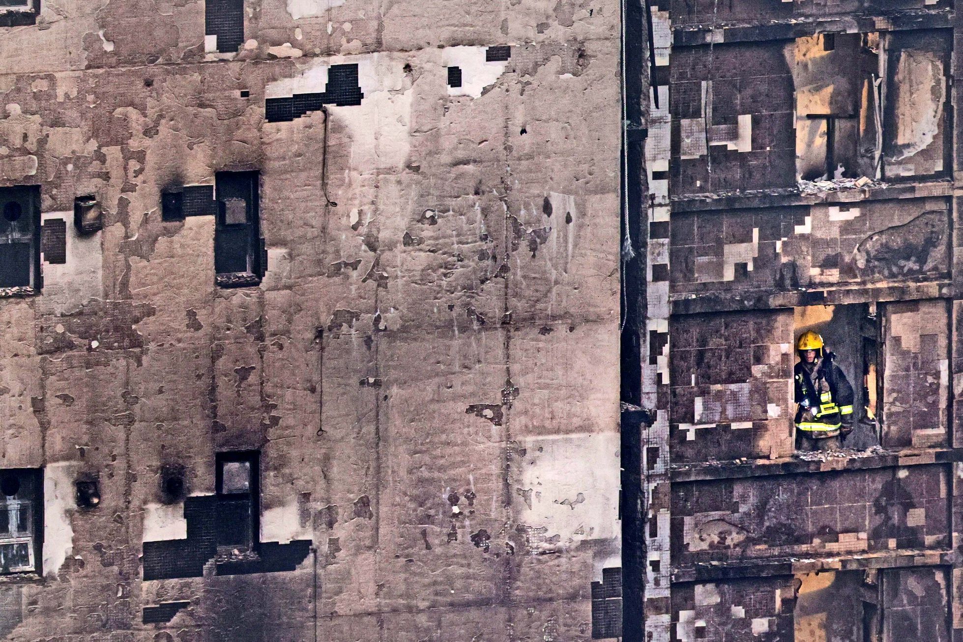 Hong Kong, Čína, bytový komplex, požár