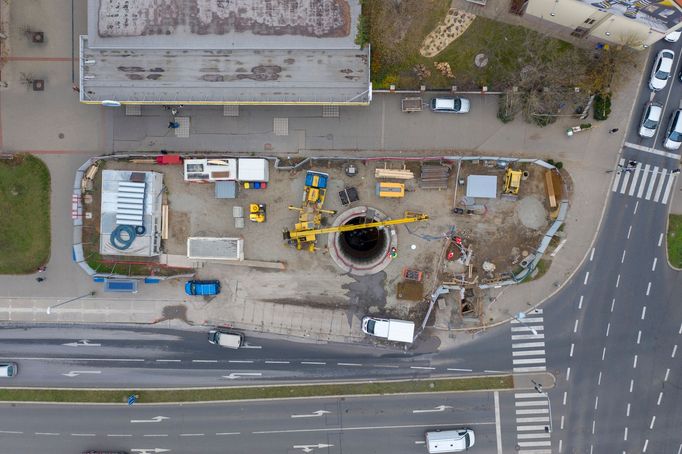 Geologický průzkum pro metro D - lokalita OL1 na rohu ulic Na Strži a Antala Staška.