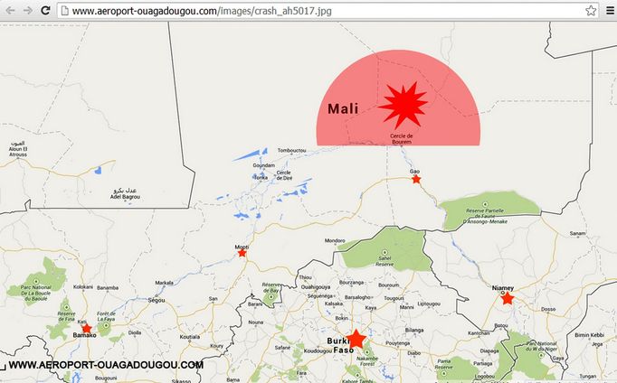 Mapa na internetových stránkách letiště v Ouagadougou.