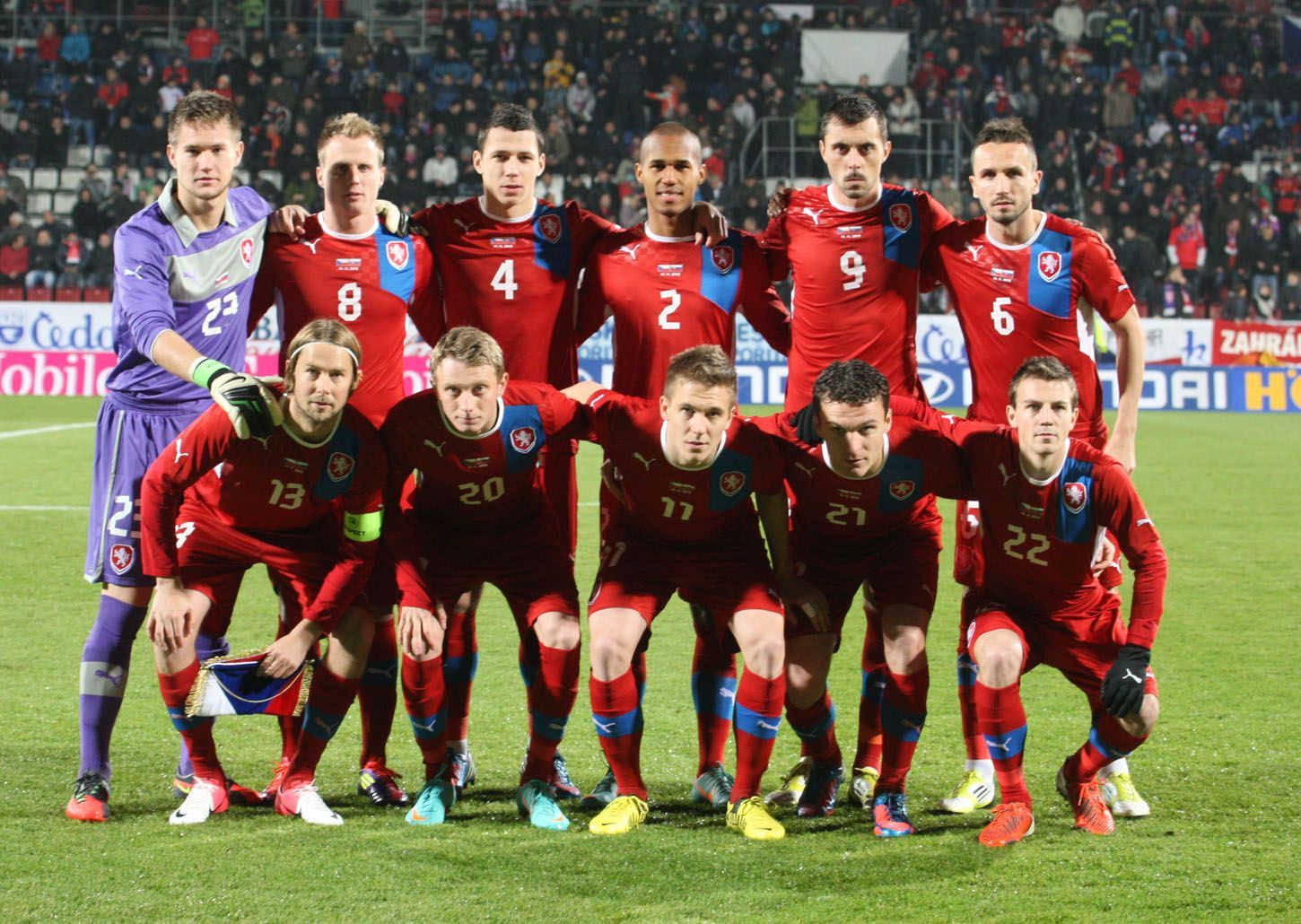 Čeští fotbalisté v přátelském utkáním se Slovenskem v listopadu 2012.