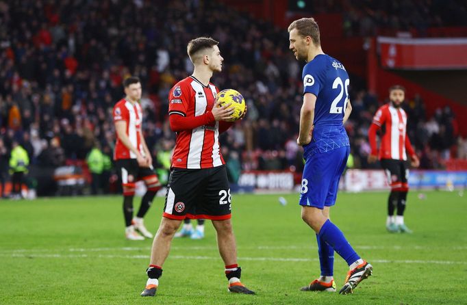 Soccer Football - Premier League - Sheffield United v West Ham United - Bramall Lane, Sheffield, Britain - January 21, 2024 Sheffield United's James McAtee and West Ham U