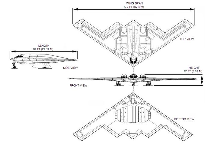 Technický nákres letounu B-2 Spirit