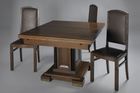 Jan Kotěra - Stůl a židle, soubor jídelny Franty Anýže, dřevo dubové, řezba, moření, mosazné kování, 77 x 140 x 110 cm, MG U 20.586 .