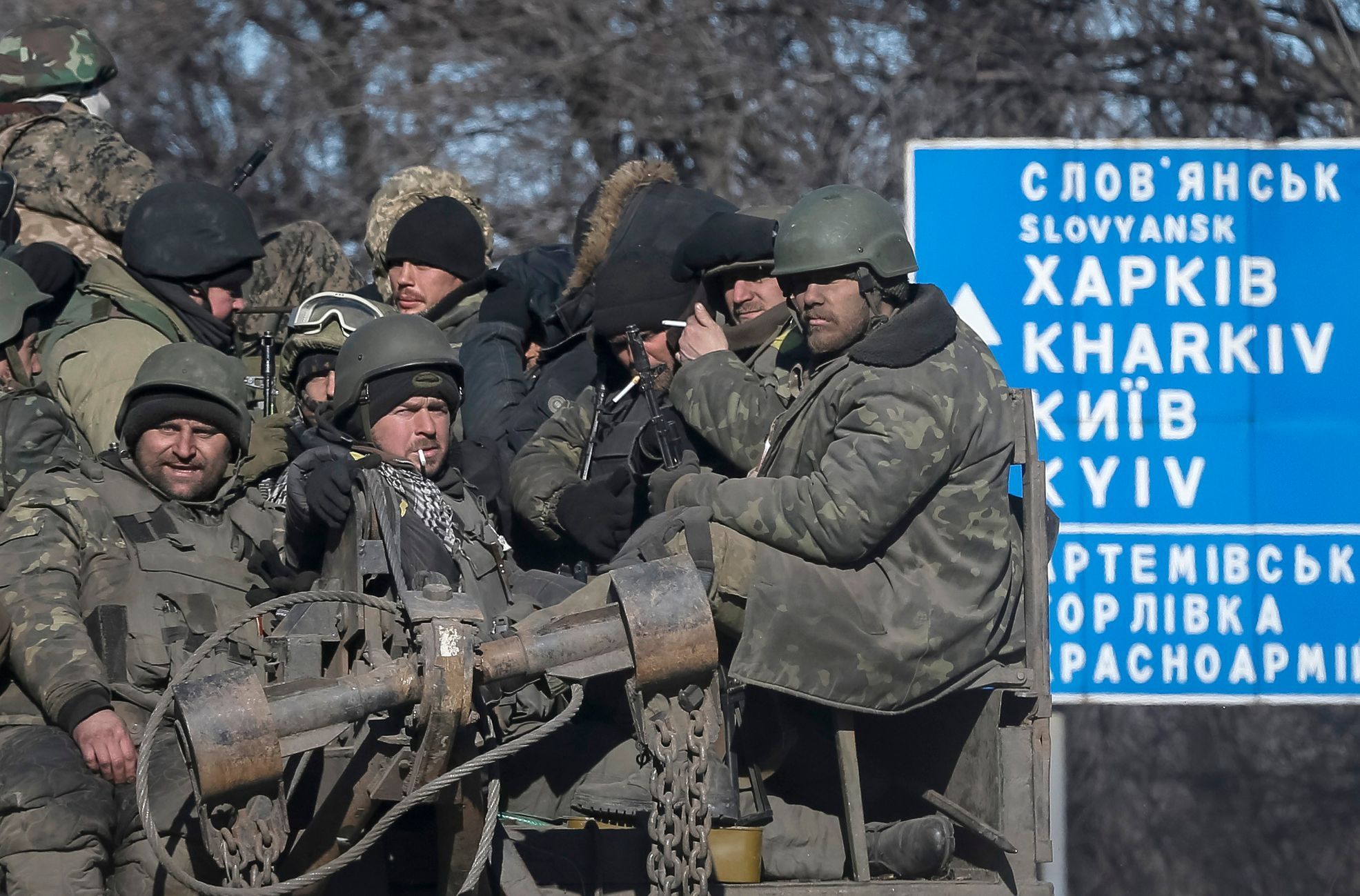 Ukrajinští vojáci během ústupu z Debalceve