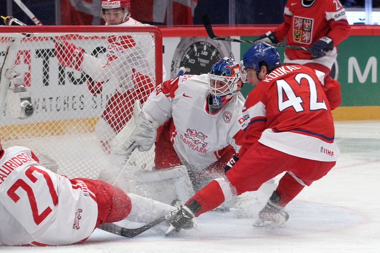Hokej, MS 2013, Česko - Dánsko: Petr Koukal - Simon Nielsen