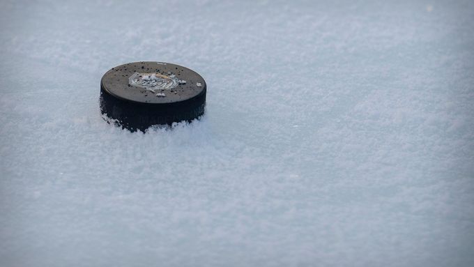 Dec 31, 2019; Dallas, Texas, USA; A view of the game puck during practice before the 2020 Winter Classic hockey game at the Cotton Bowl in Dallas, TX. Mandatory Credit: J