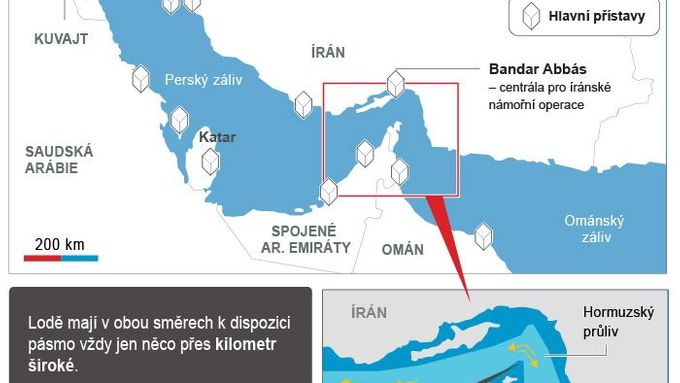Grafika: Hormuzským průlivem cestuje ropa. Írán ho chce uzavřít