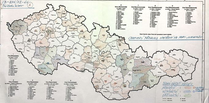 Realita roku 1966. Bizarní mapa Veřejné bezpečnosti, zobrazující celorepublikový výskyt „vlasatců“.