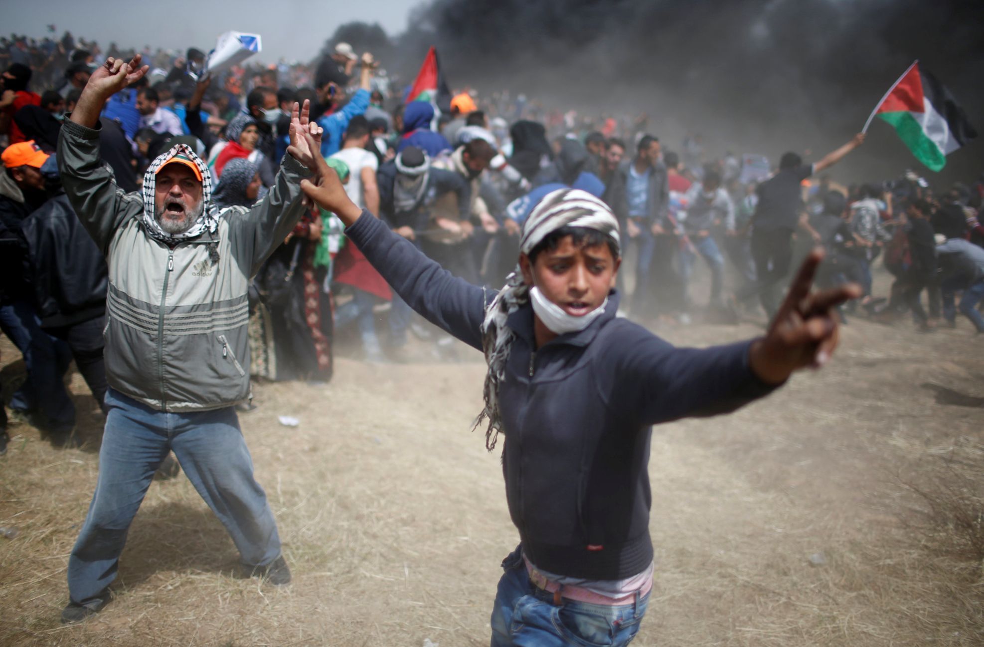 Protesty Palestinců na hranici s Gazou.