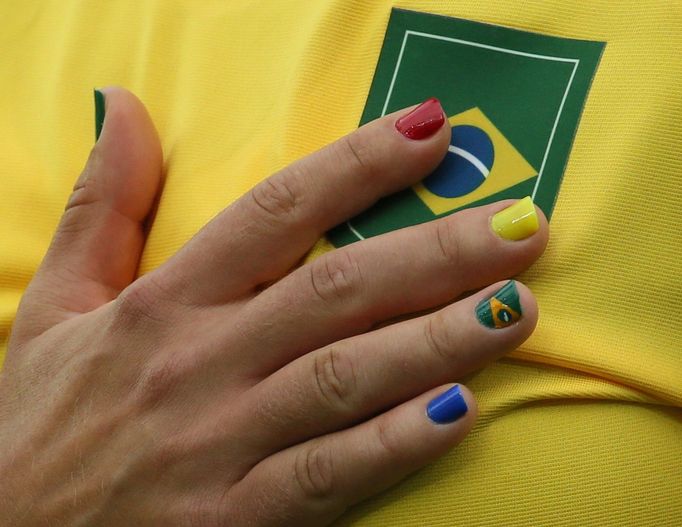 Tamires (BRA) of Brazil during national anthem.