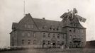 A German Friedrichshafen seaplane is seen crashed into a building in Germany, 1918 in this handout picture.