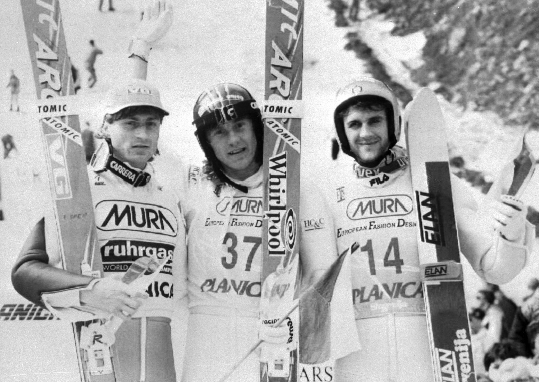 MS ve skocích na lyžích Planica 1994: Espen Bredese, Jaroslav Sakala a Roberto Cecon