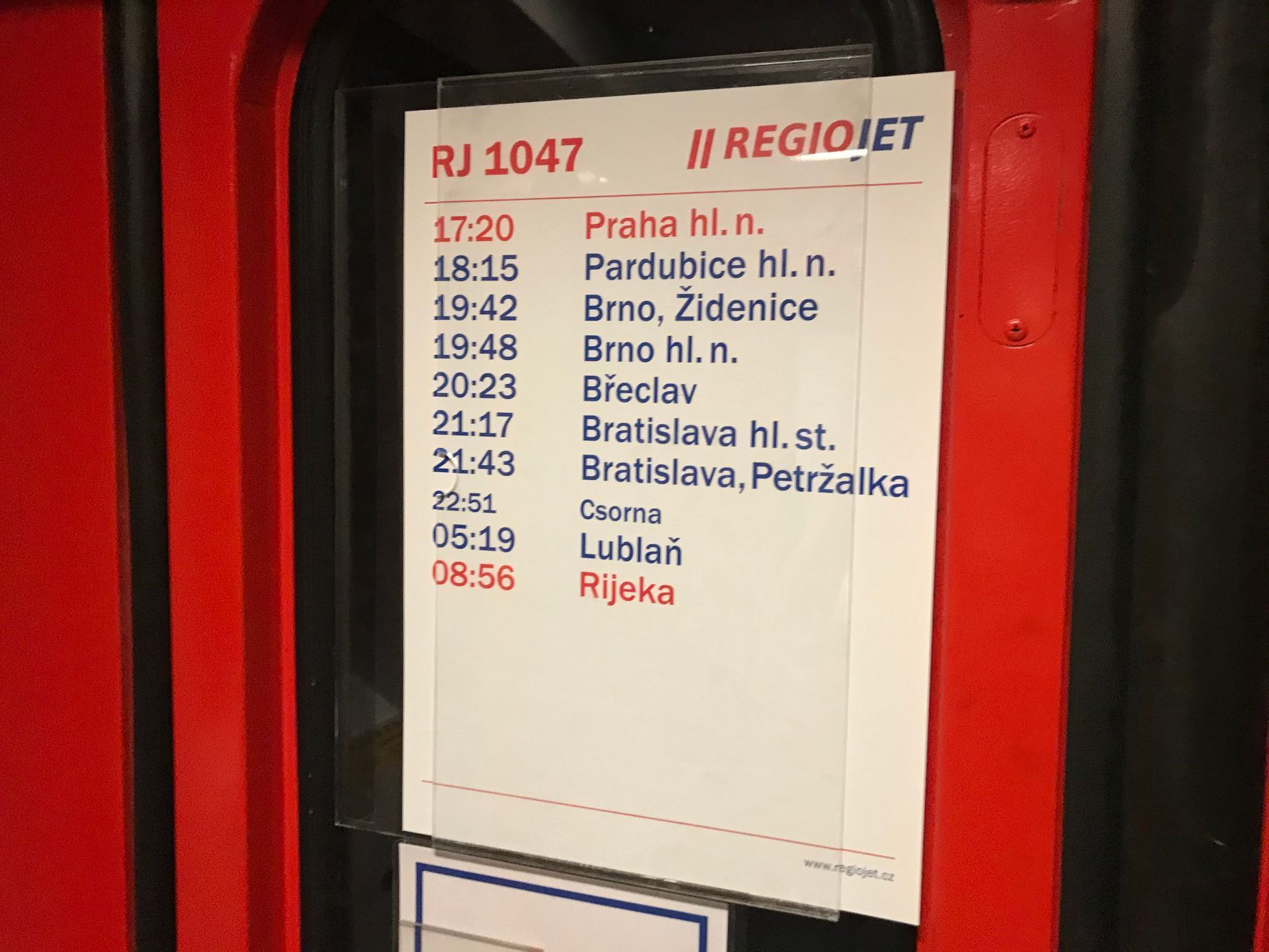 RegioJet Praha - Rijeka, 30. 6. 2020