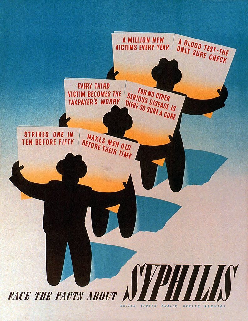 Face the facts about Syphilis. Poster issued by the United States Public Health Service, c. 1943 Photo Credit: [ The Art Archive / National Archives Washington DC ]