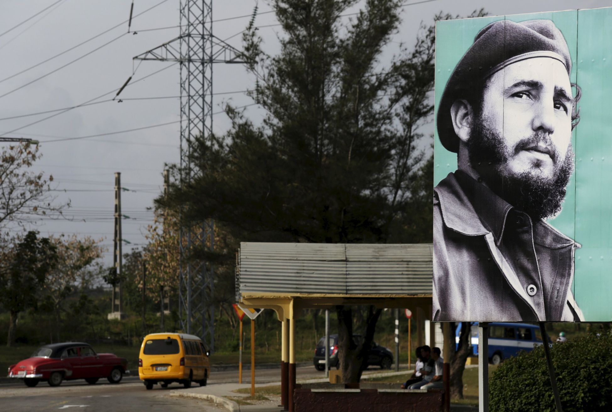An image of Cuba's former president Fidel Castro is seen along a street in Havana