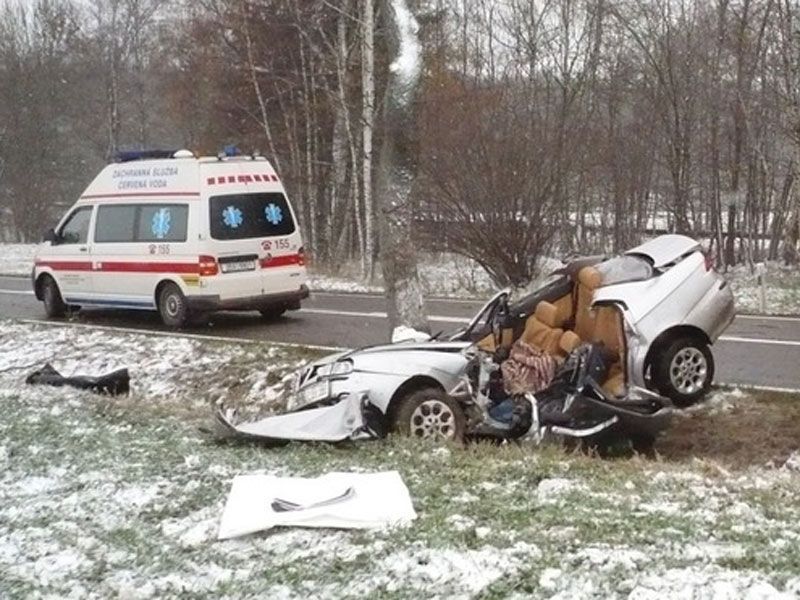 Auto narazilo při nehodě do stromu