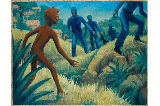 Umělecké ztvárnění údajného zajetí mimozemské bytosti brazilskými složkami ve Varginha, Brazílie, 20. ledna 1996