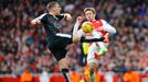 Leicester's Marc Albrighton in action with Arsenal's Nacho Monreal