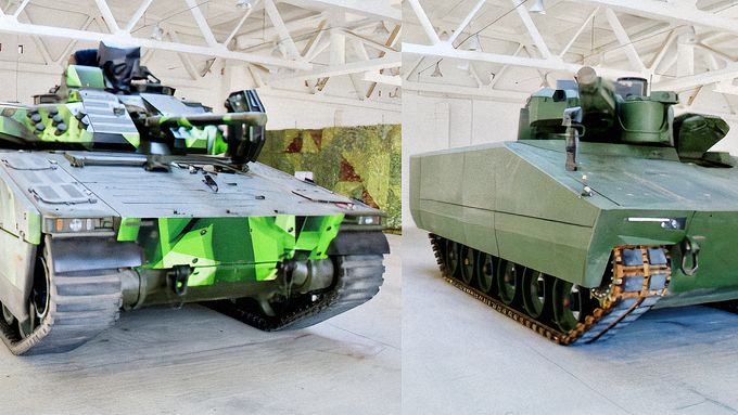 Švédské bojovové vozidlo pěchoty CV90 a jeho německý konkurent Lynx (zleva). Třetím uchazečem o vyzbrojení české armády je rakousko-španělský ASCOD.