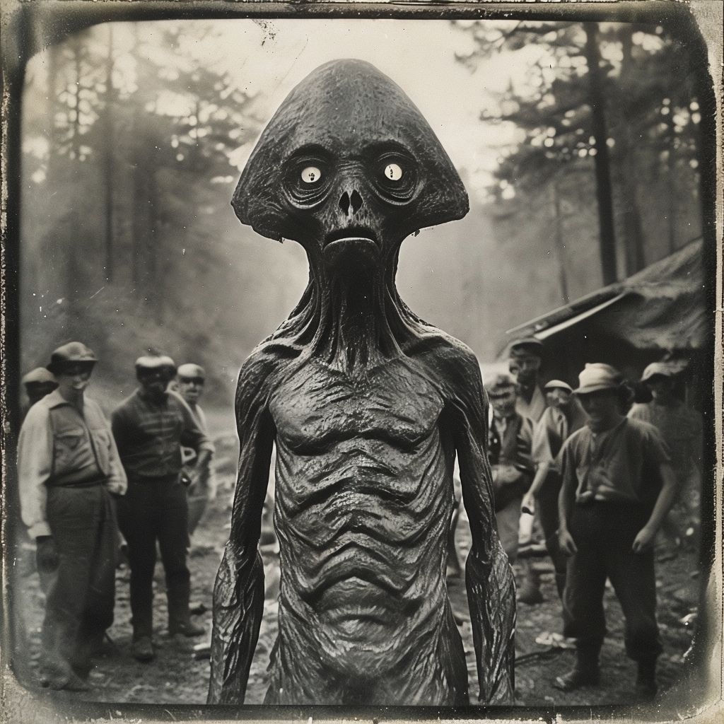 Příšera z Flatwoods, Mýtické bytosti – vizualizace světových mýtických bytostí dle AI, mýtus, bytost, bytosti, mytologie, AI, umělá inteligence, historie, Magazín