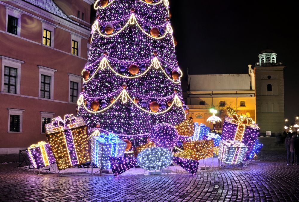 Vánoce, osvětlení, výzdoba, Varšava