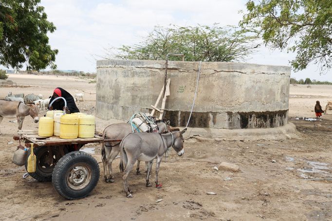 Snímek z Keňské republiky v Africe, která byla pořízena v oblasti města Dadaab v roce 2022, kde je i velký uprchlický tábor pro lidi, kteří byli postižení hladomorem.