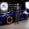 Subaru President and CEO Atsushi Osaki speaks during a press briefing at the Japan Mobility Show 2025 in Tokyo