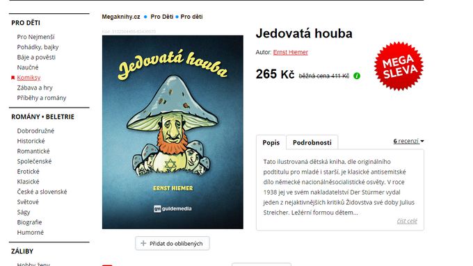 Kniha Jedovatá houba s antisemitským obsahem je k dostání v řadě českých e-shopů.