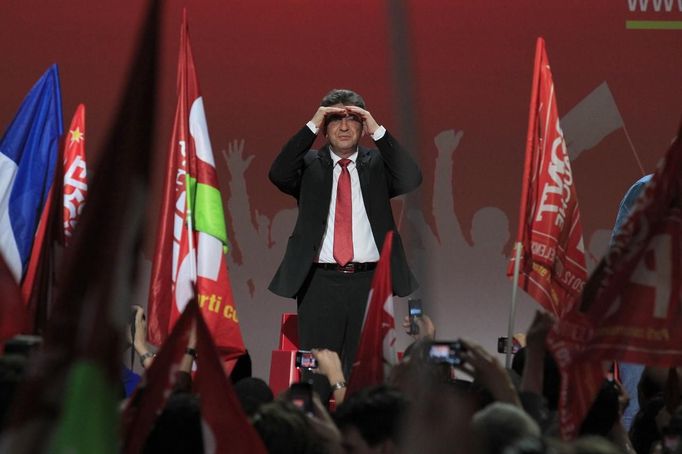 Jean-Luc Melenchon, leader of France's Parti de Gauche political party and the Front de Gauche political party's candidate for the 2012 French presidential election, attends a politicl rally in Lille