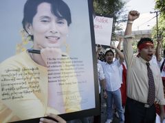 See you in Prague next year? (A poster of Aung San Suu Kyi at a recent demonstration in Bangkok)