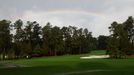 Golf - The Masters - Augusta National Golf Club - Augusta, Georgia, U.S. - November 12, 2020 A rainbow is pictured over the 8th fairway after play was suspended REUTERS/M