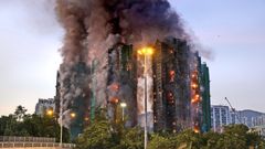Hong Kong, Čína, bytový komplex, požár