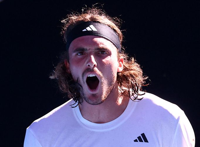 Stefanos Tsitsipas při semifinálovém vítězství na letošním Australian Open