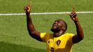 Romelu Lukaku slaví gól v zápase Belgie - Tunisko na MS 2018