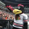 NHL v Praze: Philadelphia - Chicago: Maskot Chicaga Tommy Hawk