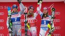 Mikaela Shiffrin of the United States (middle) , Veronika Velez Zuzulova of Slovakia (7) and Wendy Holdener of Switzerland at Killington