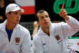 Čeští tenisté Radek Štěpánek a Tomáš Berdych při čtyřhře v semifinále Davis Cupu.
