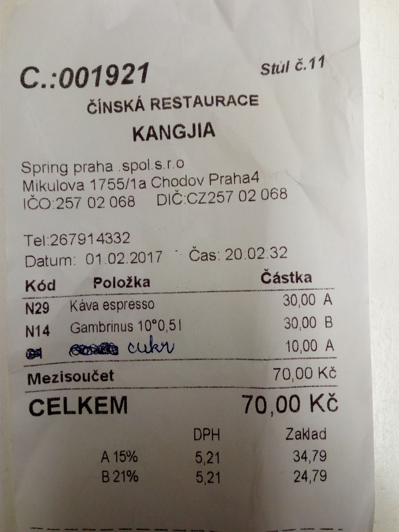 Zajímavá účtenka - cukr za 10
