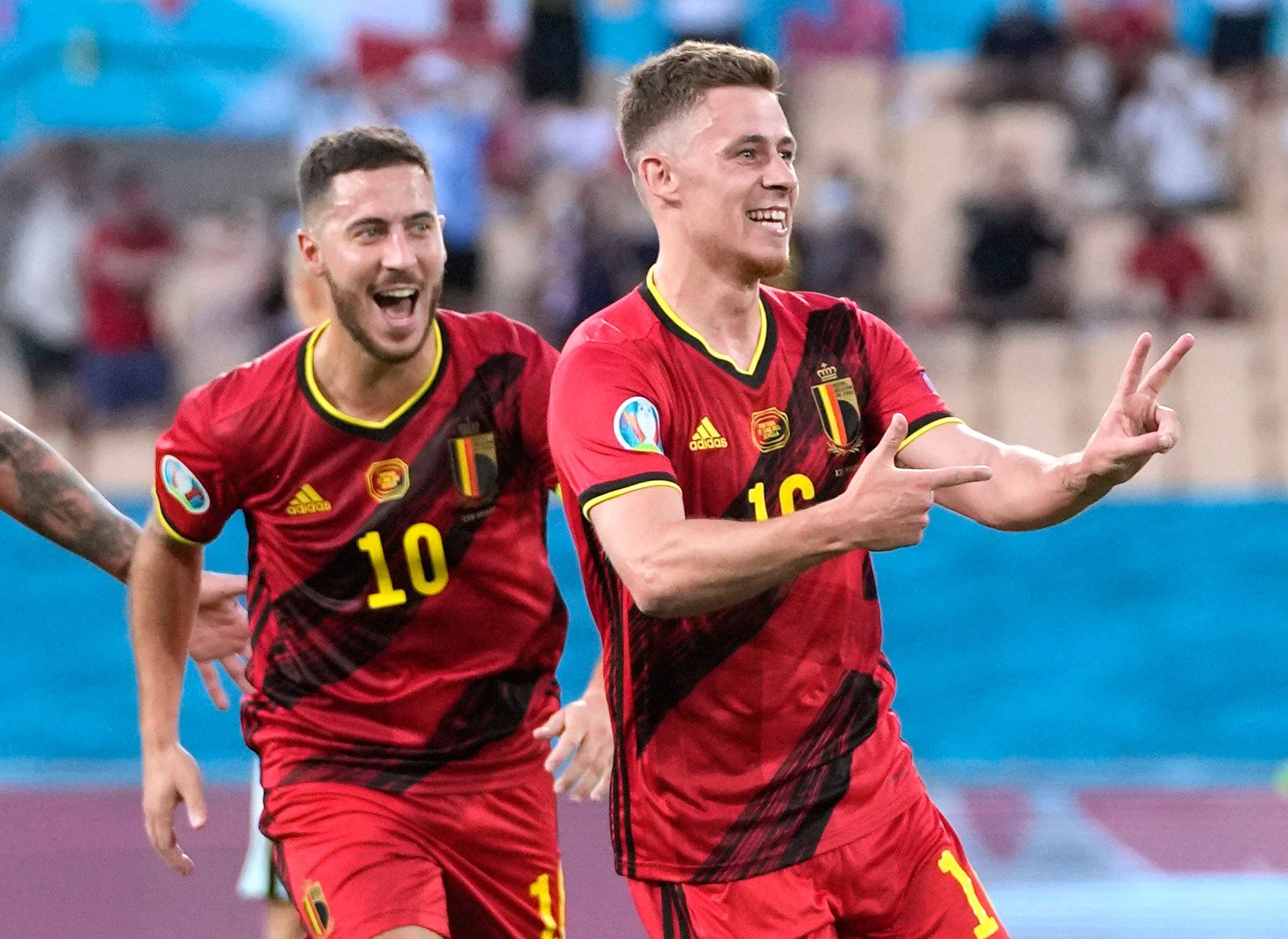 Belgie - Portugalsko, Euro 2021, osmifinále (Eden Hazard, Thorgan Hazard)