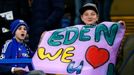 Chelsea fans with a banner directed at Chelsea's Eden Hazard before the match