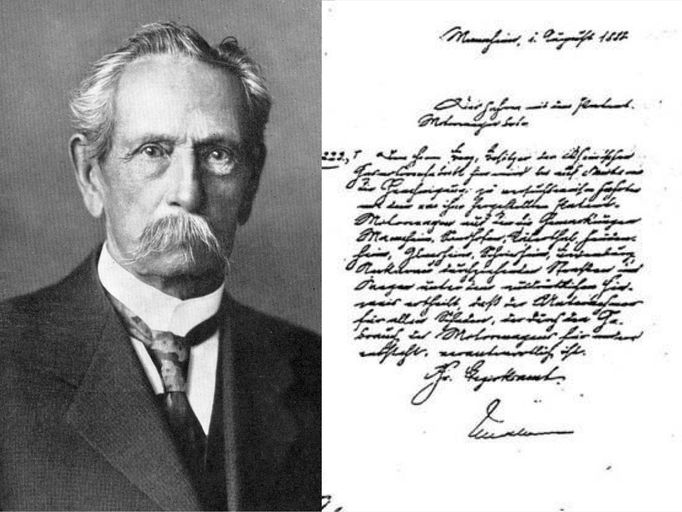 Karl Benz Führerschein a jeho řidičský průkaz, který byl jako první na světě vydaný v roce 1888. Koláž dvou snímků