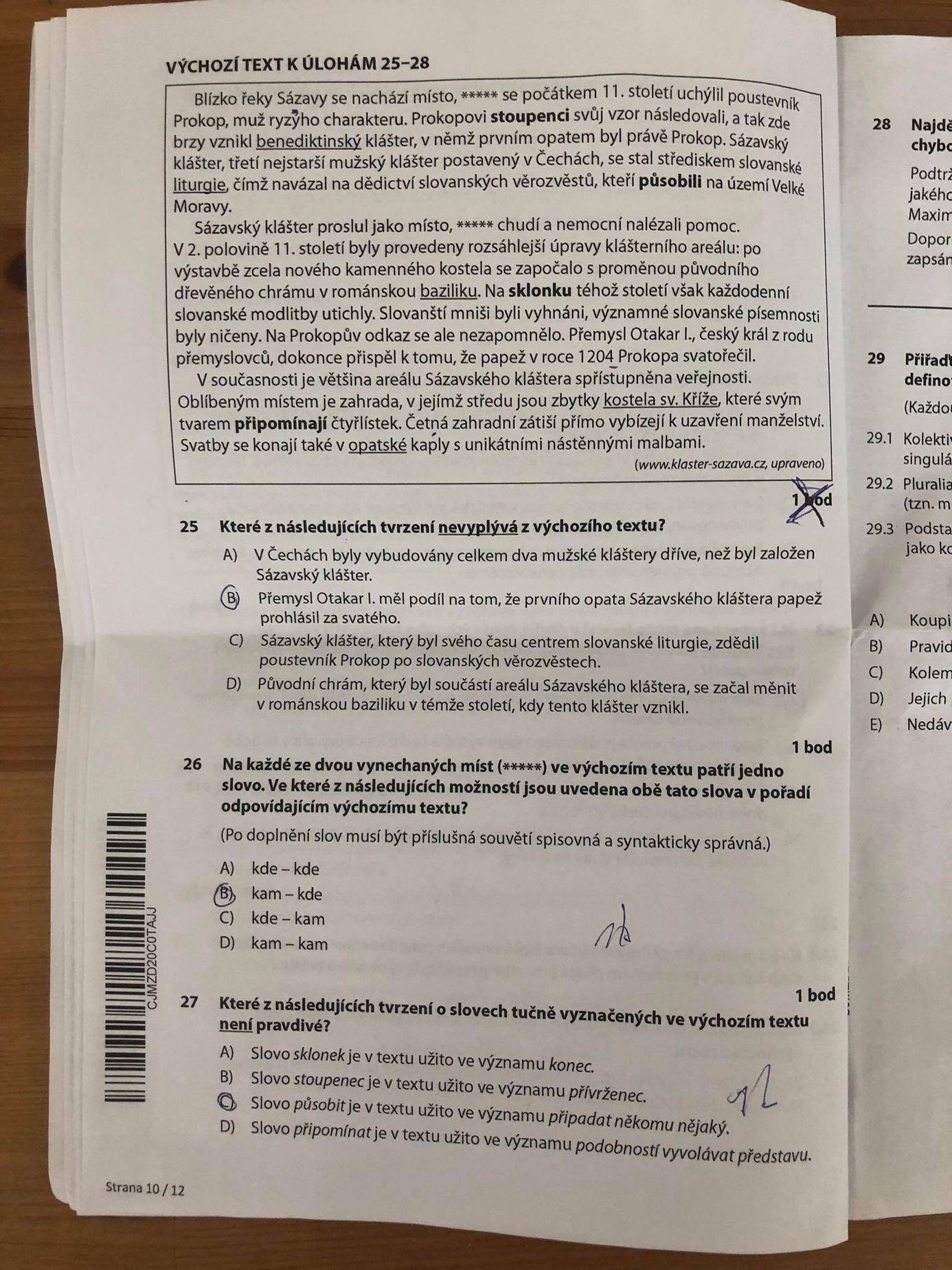 Zadání didaktického testu z češtiny 2020