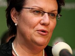Dana Kuchtová nebyla při tiskové konferenci Strany zelených se slovy jejího předsedy spokojená.