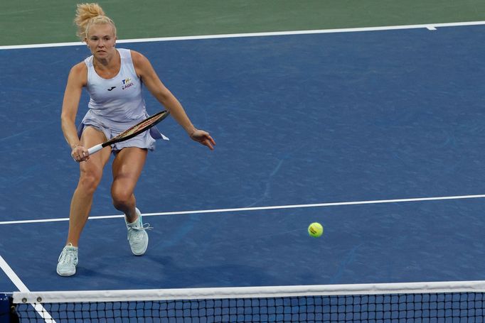 Kateřina Siniaková při utkání 1. kola US Open 2025