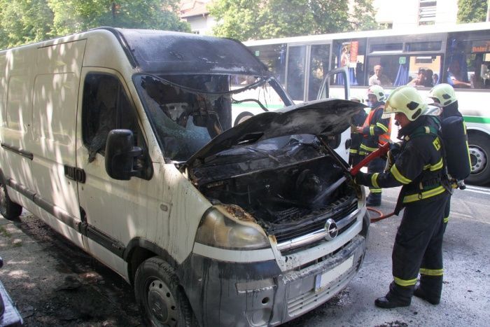 Zásah hasičů při požáru v centru Zlína