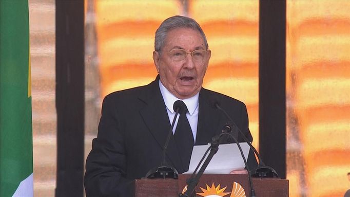 Cuban President Raul Castro makes a speech